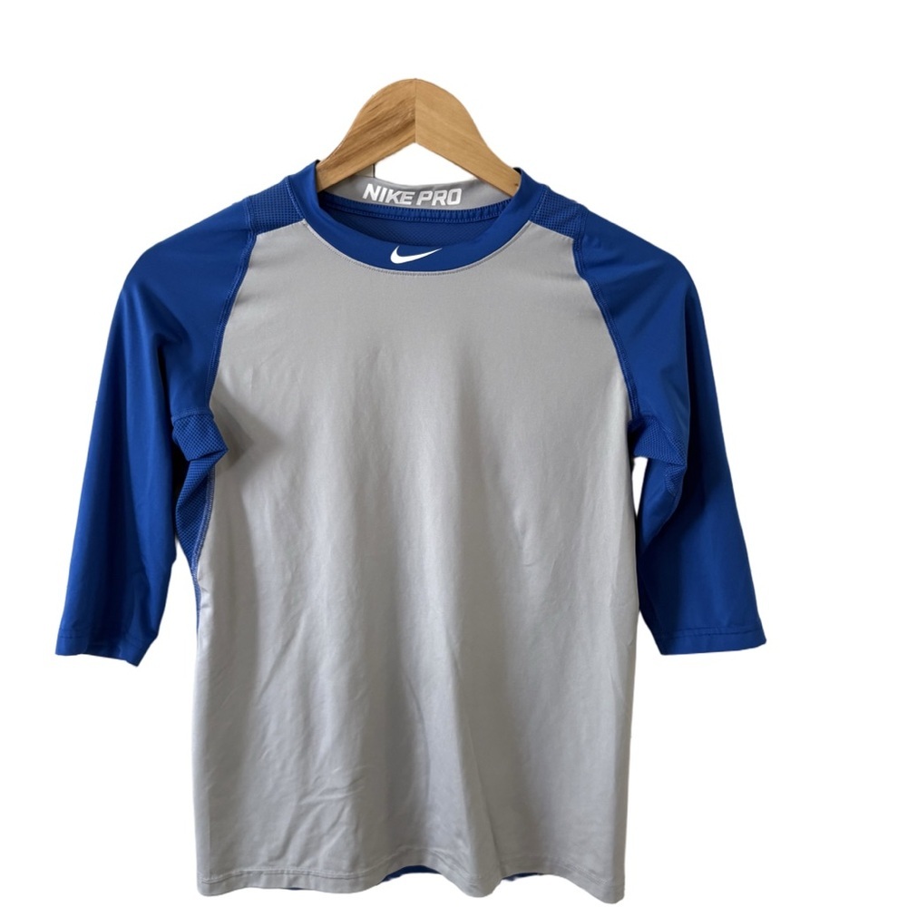 Nike Pro MLB 3/4 Sleeve Compression Shirt | Gray & Blue Baseball Top